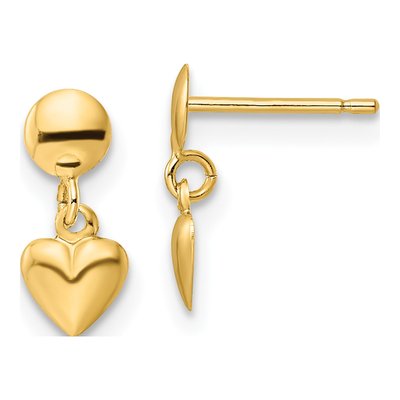 14K Yellow Gold Heart Dangle Earrings
