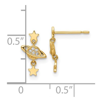 14K Yellow Gold CZ Saturn Stars Dangle Earrings – view 5