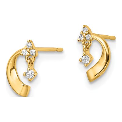 14K Yellow Gold CZ Curved Moon Dangle Earrings – view 3