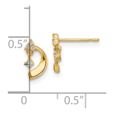 14K Yellow Gold CZ Curved Moon Dangle Earrings – view 5