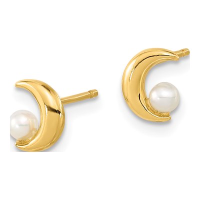 14K Yellow Gold Round Cultured Pearl Half Moon Stud Earrings – view 2