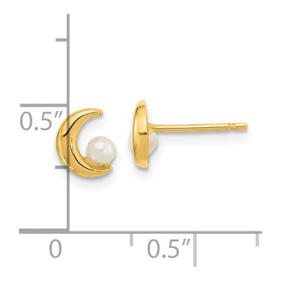 14K Yellow Gold Round Cultured Pearl Half Moon Stud Earrings – view 4