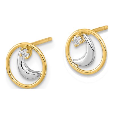 14K Yellow Gold Round CZ Open Circle Half Moon Stud Earrings – view 2