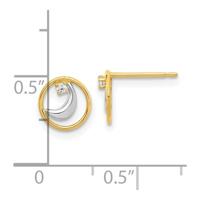 14K Yellow Gold Round CZ Open Circle Half Moon Stud Earrings – view 4