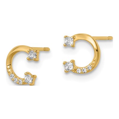 14K Yellow Gold Princess CZ Horseshoe Button Stud Earrings – view 3