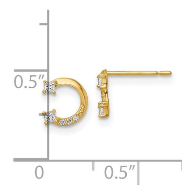 14K Yellow Gold Princess CZ Horseshoe Button Stud Earrings – view 5