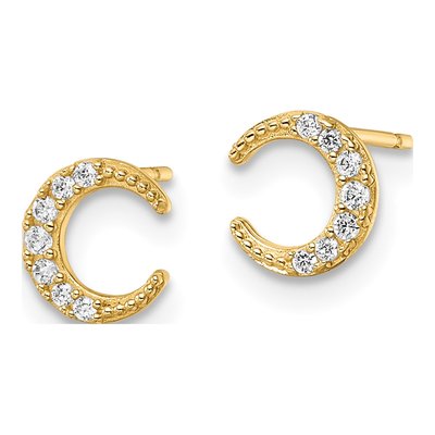14K Yellow Gold Round CZ Moon Button Stud Earrings – view 3