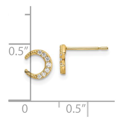 14K Yellow Gold Round CZ Moon Button Stud Earrings – view 5