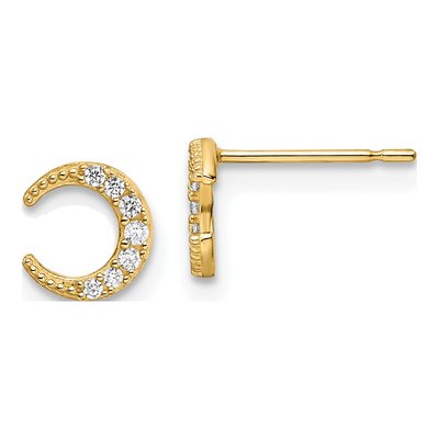 14K Yellow Gold Round CZ Moon Button Stud Earrings