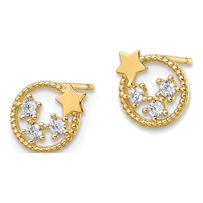 14K Yellow Gold Round CZ Stars Circle Stud Earrings – view 3