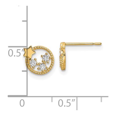 14K Yellow Gold Round CZ Stars Circle Stud Earrings – view 5