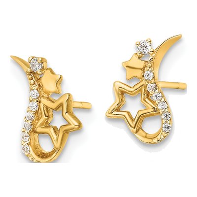14K Yellow Gold Round CZ Star Stud Earrings – view 3