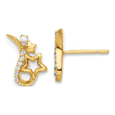 14K Yellow Gold Round CZ Star Stud Earrings