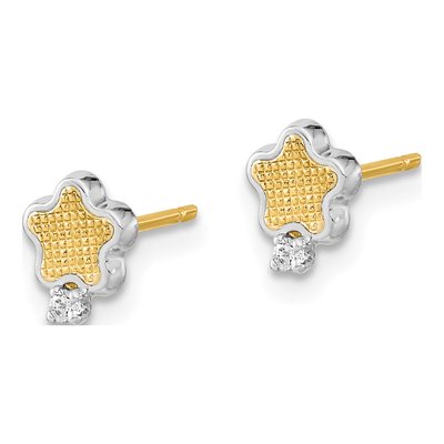 14K Yellow Gold Round CZ Star Button Stud Earrings – view 2
