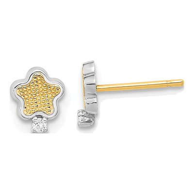 14K Yellow Gold Round CZ Star Button Stud Earrings
