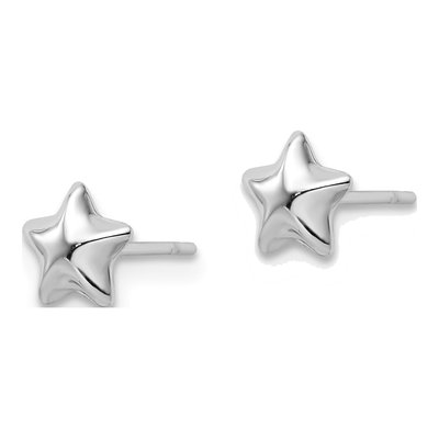 14K White Gold Puffed Star Stud Earrings – view 3
