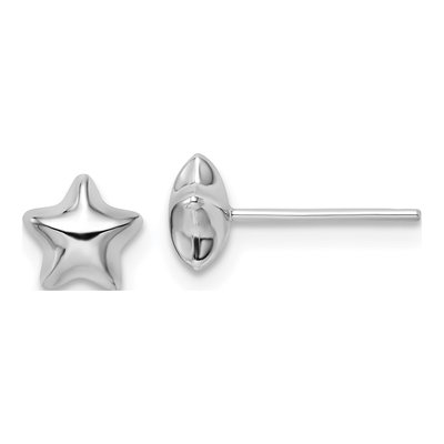 14K White Gold Puffed Star Stud Earrings