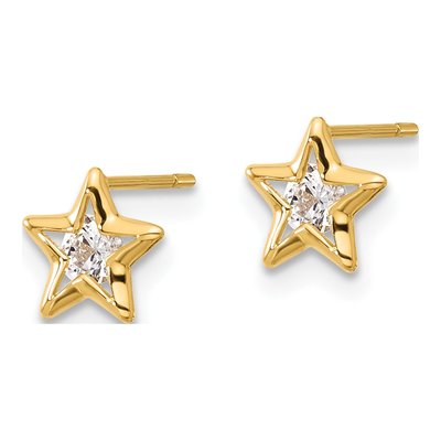 14K Yellow Gold Round CZ Star Stud Earrings – view 3