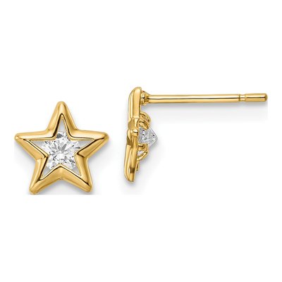14K Yellow Gold Round CZ Star Stud Earrings