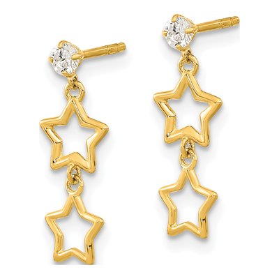 14K Yellow Gold CZ Two Star Dangle Earrings – view 2