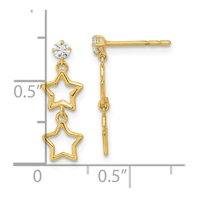 14K Yellow Gold CZ Two Star Dangle Earrings – view 4
