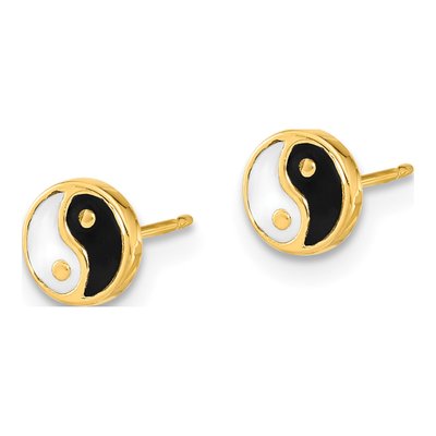 14K Yellow Gold Black Enamel Yin Yang Stud Earrings – view 2