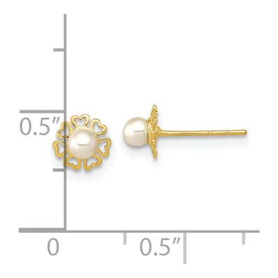 14K Yellow Gold 3.25mm Round Cultured Pearl Heart Petal Stud Earrings – view 4