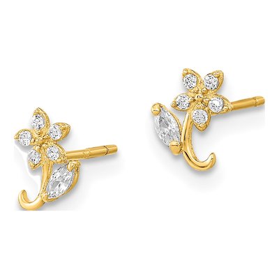 14K Yellow Gold Round CZ Flower Stud Earrings – view 2