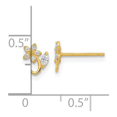 14K Yellow Gold Round CZ Flower Stud Earrings – view 4