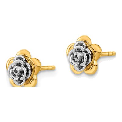 14K Two-Tone Gold Flower Stud Earrings – view 2