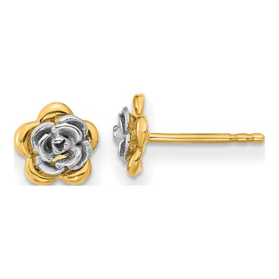 14K Two-Tone Gold Flower Stud Earrings