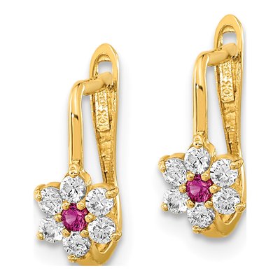 14K Yellow Gold CZ Flower Dangle Earrings – view 2