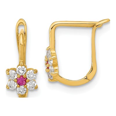 14K Yellow Gold CZ Flower Dangle Earrings
