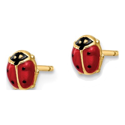 14K Yellow Gold Red Black Enamel Ladybug Stud Earrings – view 3