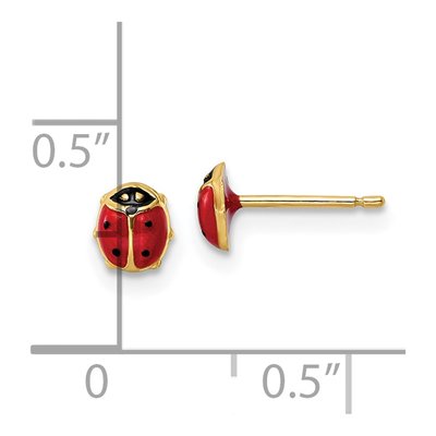 14K Yellow Gold Red Black Enamel Ladybug Stud Earrings – view 5
