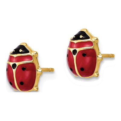 14K Yellow Gold Red Black Enamel Ladybug Stud Earrings – view 3