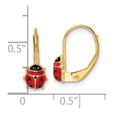 14K Yellow Gold Red Black Enamel Ladybug Leverback Earrings – view 5