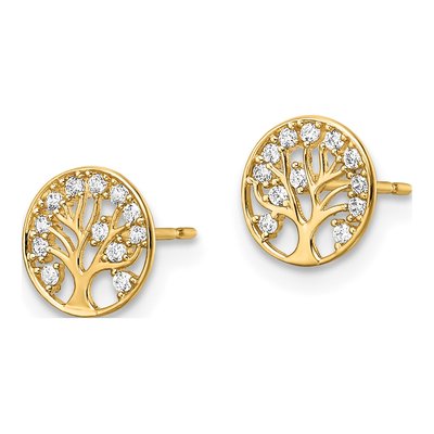 14K Yellow Gold Round CZ Tree of Life Stud Earrings – view 3