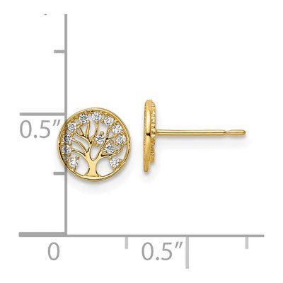 14K Yellow Gold Round CZ Tree of Life Stud Earrings – view 4