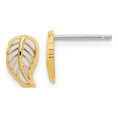 14K Two-Tone Gold Cut-Out Leaf Stud Earrings