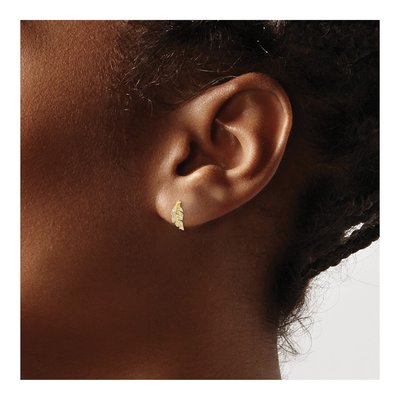 14K Yellow Gold Round CZ Leaf Stud Earrings – view 3