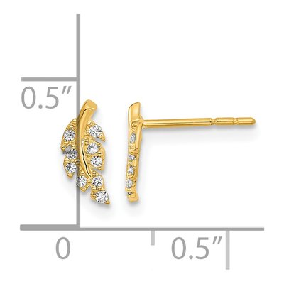 14K Yellow Gold Round CZ Leaf Stud Earrings – view 4