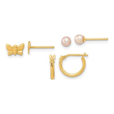 14K Yellow Gold 3-Pair Earring Set