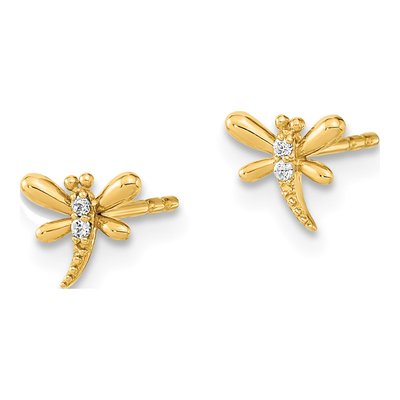 14K Yellow Gold Round CZ Dragonfly Stud Earrings – view 2