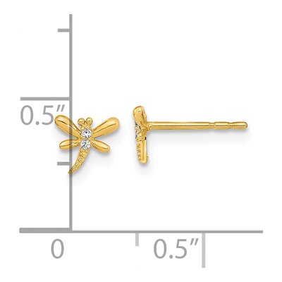 14K Yellow Gold Round CZ Dragonfly Stud Earrings – view 4