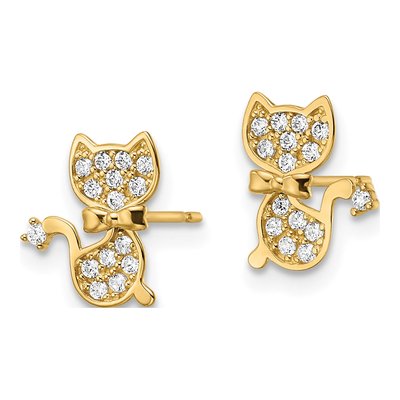 14K Yellow Gold Round CZ Cat Stud Earrings – view 3