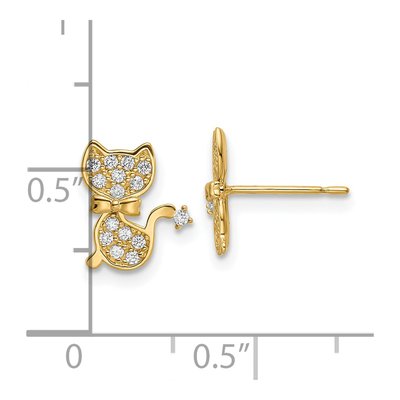 14K Yellow Gold Round CZ Cat Stud Earrings – view 5