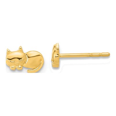 14K Yellow Gold Cat Stud Earrings