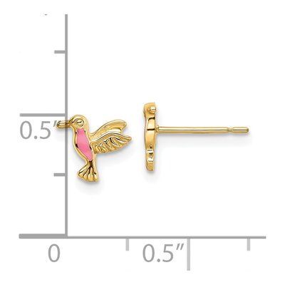 14K Yellow Gold Pink Enamel Hummingbird Stud Earrings – view 5