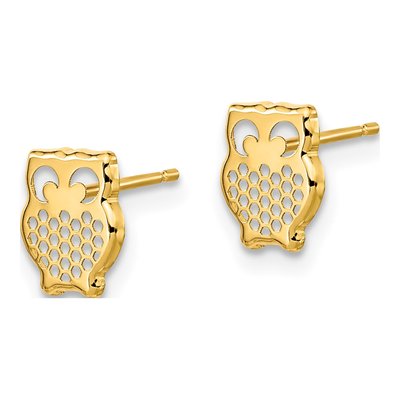 14K Yellow Gold Textured Owl Stud Earrings – view 2
